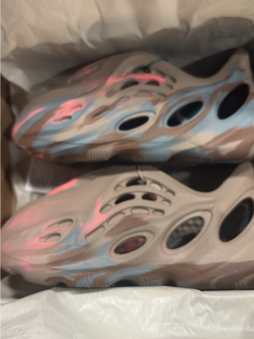 Yeezy Kids Foam Clog in Brown with Pink & Blue Accents
